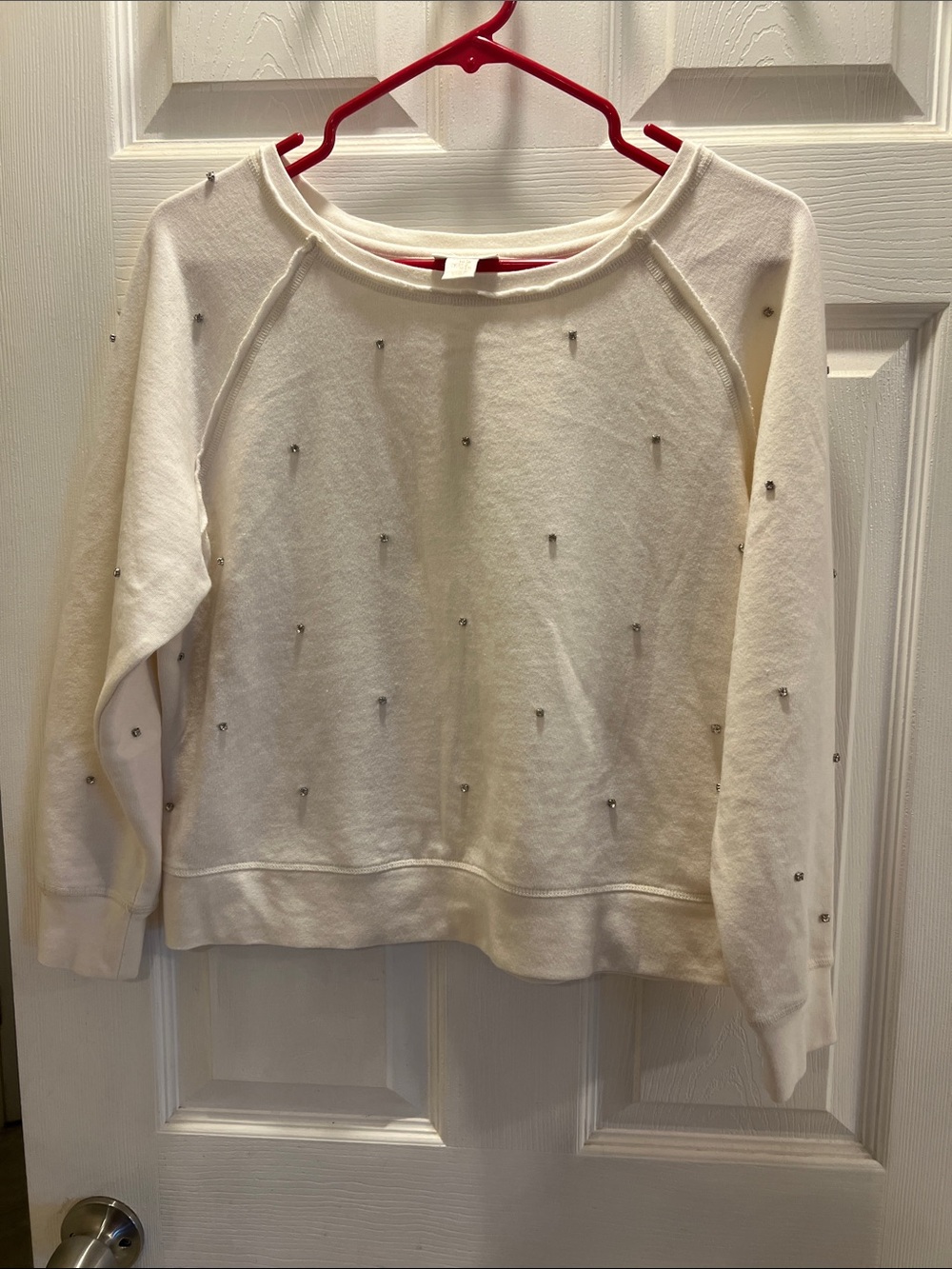 Ivory Crewneck Sweater with Rhinestone Embellishments all over